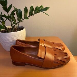 Brown Leather Loafers with Fringe Detail
